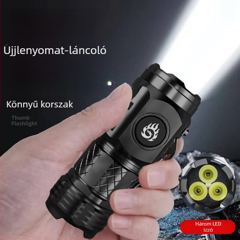 3-LED kompakt elemlámpa, 1800mAh újratölthető akkumulátor, 10W, ABS ház, hatótáv 500 m
