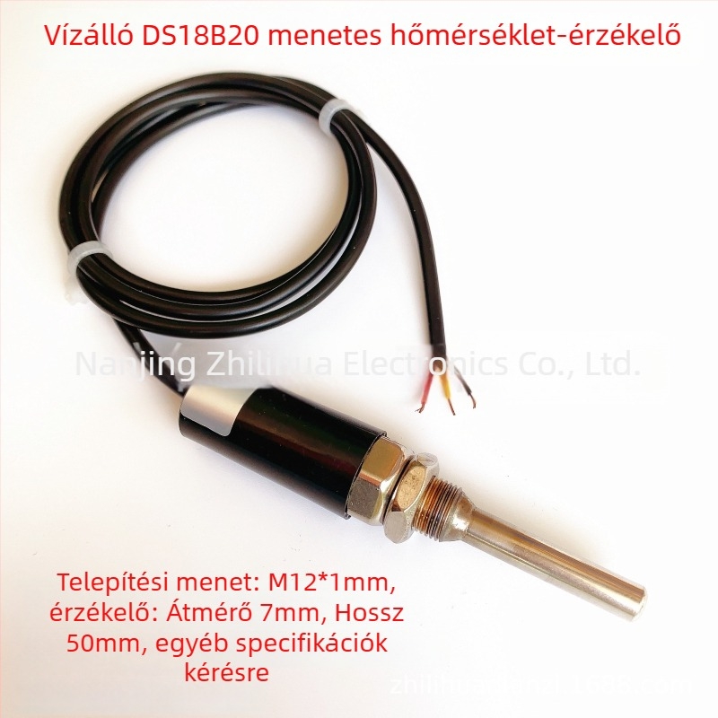 DS18B20 vízálló digitális hőmérséklet-szenzor G1/2 menet, rozsdamentes acél M10-es sonda, beépítés 6x50mm