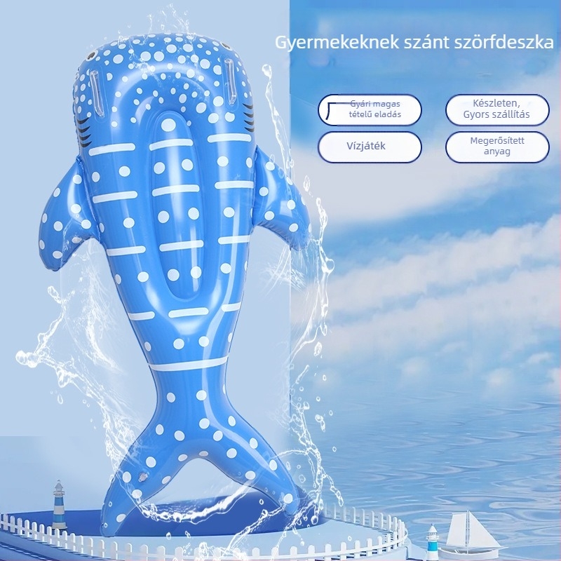 Gyerekeknek készült felfújható bálna alakú vízi úszóplatform - környezetbarát PVC, felfújható platform és úszó gyűrű