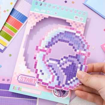 Pixel Mózaik matrica készlet - Xinmo, Papír, Cuki stílus, Kézműves: matricák, nyomtatás, teljesen kézzel készített, Modell Xinmo--Bean Mosaic Game Machine 2.0, Uniszex