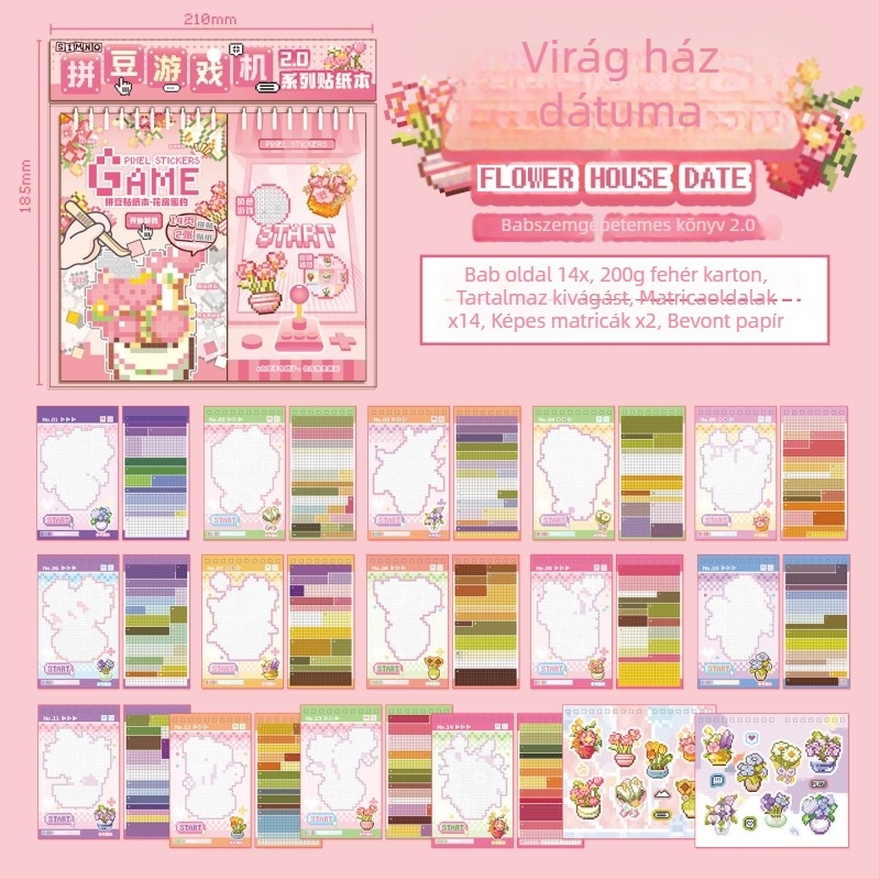 Pixel Mózaik matrica készlet - Xinmo, Papír, Cuki stílus, Kézműves: matricák, nyomtatás, teljesen kézzel készített, Modell Xinmo--Bean Mosaic Game Machine 2.0, Uniszex