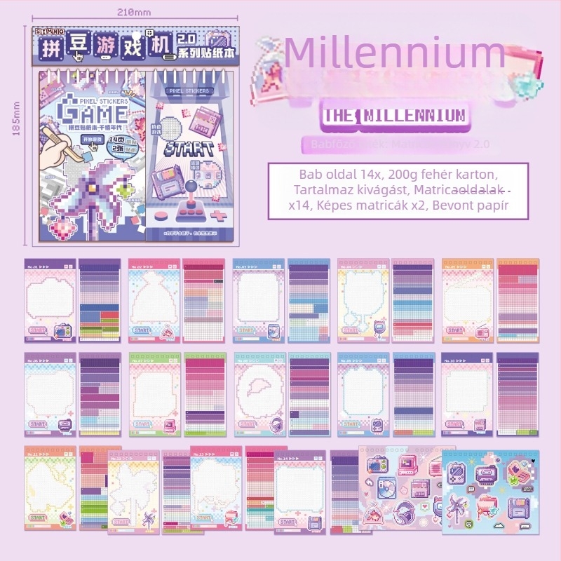 Pixel Mózaik matrica készlet - Xinmo, Papír, Cuki stílus, Kézműves: matricák, nyomtatás, teljesen kézzel készített, Modell Xinmo--Bean Mosaic Game Machine 2.0, Uniszex