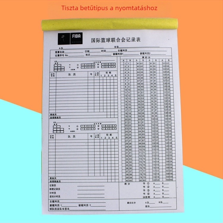 Hongqi kosárlabda pontozókönyv — papír; kosárlabdára alkalmas; csomagolás 50; kategória: Pontozó/ Taktikai tábla