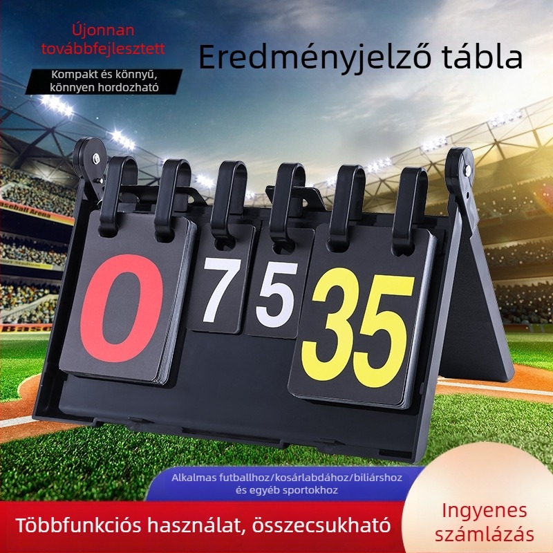 Hajtogató, vízálló ABS anyagú eredményjelző tábla – több sporthoz: kosárlabda, futball, tenisz, tollaslabda, asztalitenisz, biliárd és röplabda