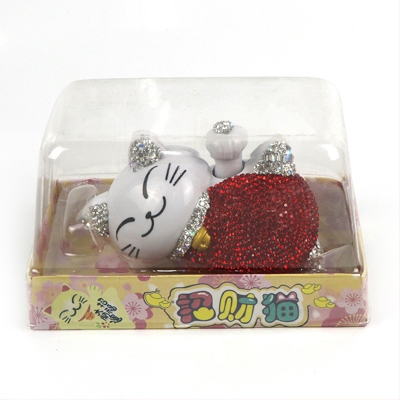 Fox autódekoráció — szerencse macska (Lucky Cat), ABS/Rhinestone, Cartoon stílus, középkonzol díszítés
