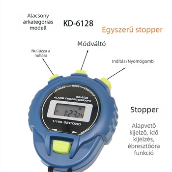 Elektronikus stopper/időmérő alumíniumötvözet testtel, vízálló, szünet funkcióval, csúszásmentes markolattal, súly 270 g