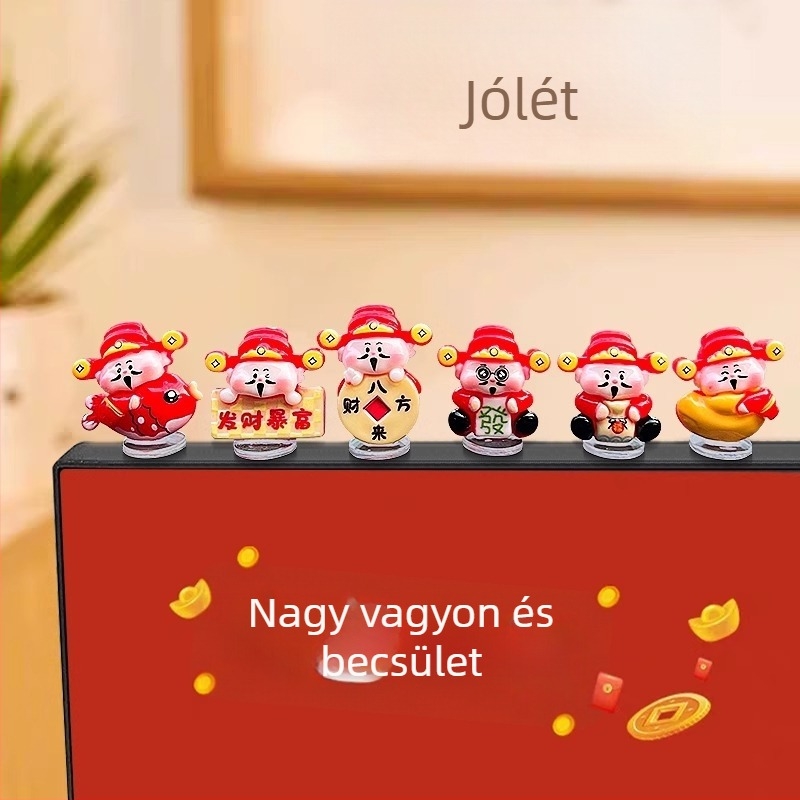 Gazdagság Istene – karikatúra-stílusú gyanta szobor monitorhoz, irodai dekoráció