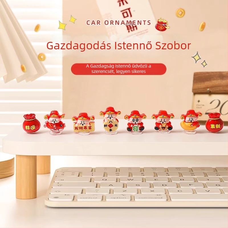Gazdagság Istene – karikatúra-stílusú gyanta szobor monitorhoz, irodai dekoráció