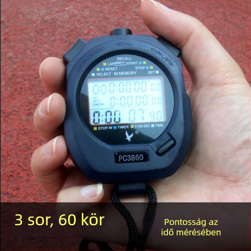 Tianfu elektronikus időmérő futópályára és edzésre, többfunkciós időmérő szünettel, 3 soros kijelző, ABS vízálló ház