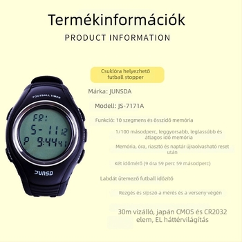 JUnSD/Junsda JS7171A elektronikus stopper/időmérő — kézben hordható futballóra, vízálló, szünet funkcióval, csúszásmentes