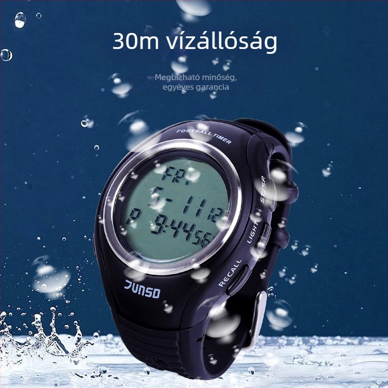 JUnSD/Junsda JS7171A elektronikus stopper/időmérő — kézben hordható futballóra, vízálló, szünet funkcióval, csúszásmentes