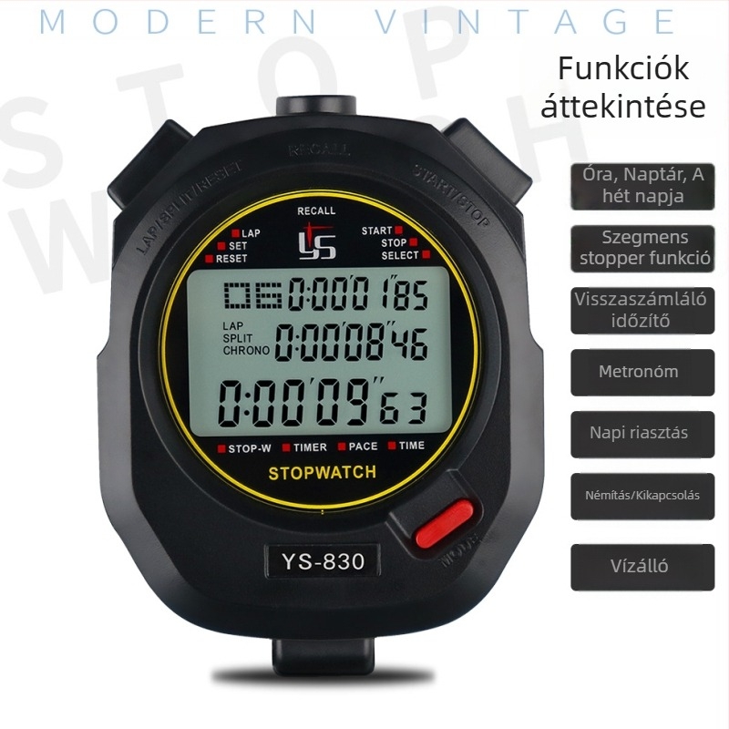 YS-810 elektronikus stopperóra sportos edzéshez és futáshoz, intervallum időmérés 10–100, játékvezető