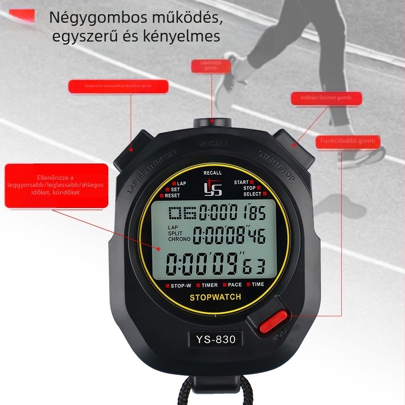 YS-810 elektronikus stopperóra sportos edzéshez és futáshoz, intervallum időmérés 10–100, játékvezető