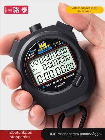 Elektronikus stopwatch időmérő ABS-házzal, vízálló, pause funkcióval, csúszásmentes, 1–3 soros kijelző, futásra és edzésre
