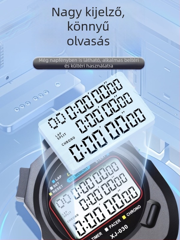 Elektronikus stopwatch időmérő ABS-házzal, vízálló, pause funkcióval, csúszásmentes, 1–3 soros kijelző, futásra és edzésre
