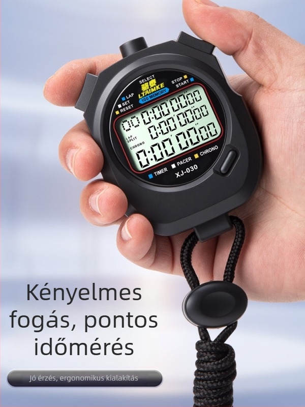 Elektronikus stopwatch időmérő ABS-házzal, vízálló, pause funkcióval, csúszásmentes, 1–3 soros kijelző, futásra és edzésre