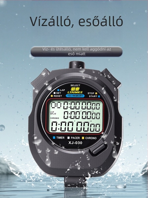 Elektronikus stopwatch időmérő ABS-házzal, vízálló, pause funkcióval, csúszásmentes, 1–3 soros kijelző, futásra és edzésre