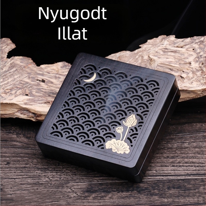Zen stílusú autóillatosító tartó ebonfa anyagból, középkonzolhoz, üreges kivágással