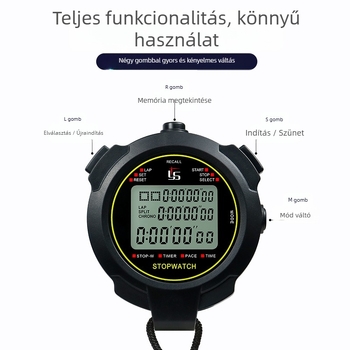 Elektronikus időmérő ABS házban, vízálló, szünet funkció, három soros kijelző, nyomtatott logó