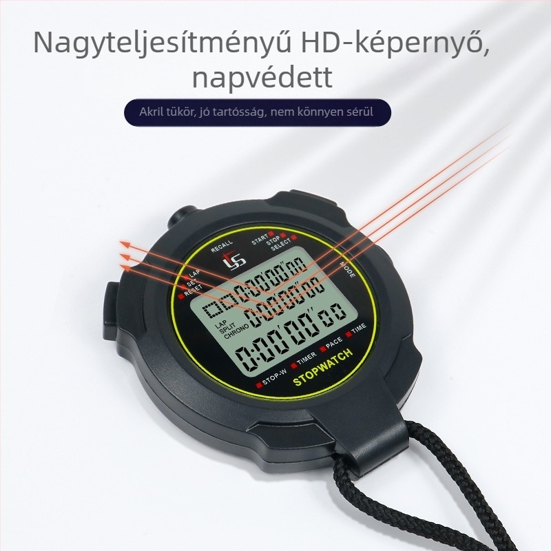 Elektronikus időmérő ABS házban, vízálló, szünet funkció, három soros kijelző, nyomtatott logó