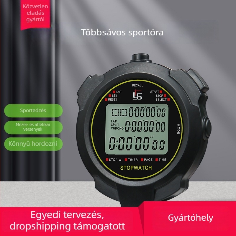 Elektronikus időmérő ABS házban, vízálló, szünet funkció, három soros kijelző, nyomtatott logó