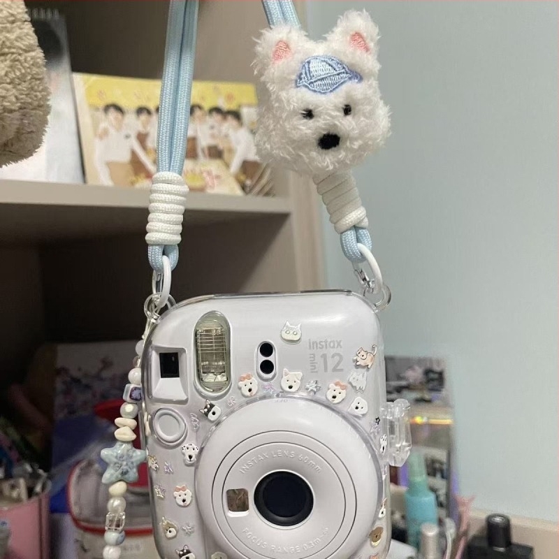 Mini12 átlátszó tok Instax Crystalhez — merev védő tok a kamerához lánccal