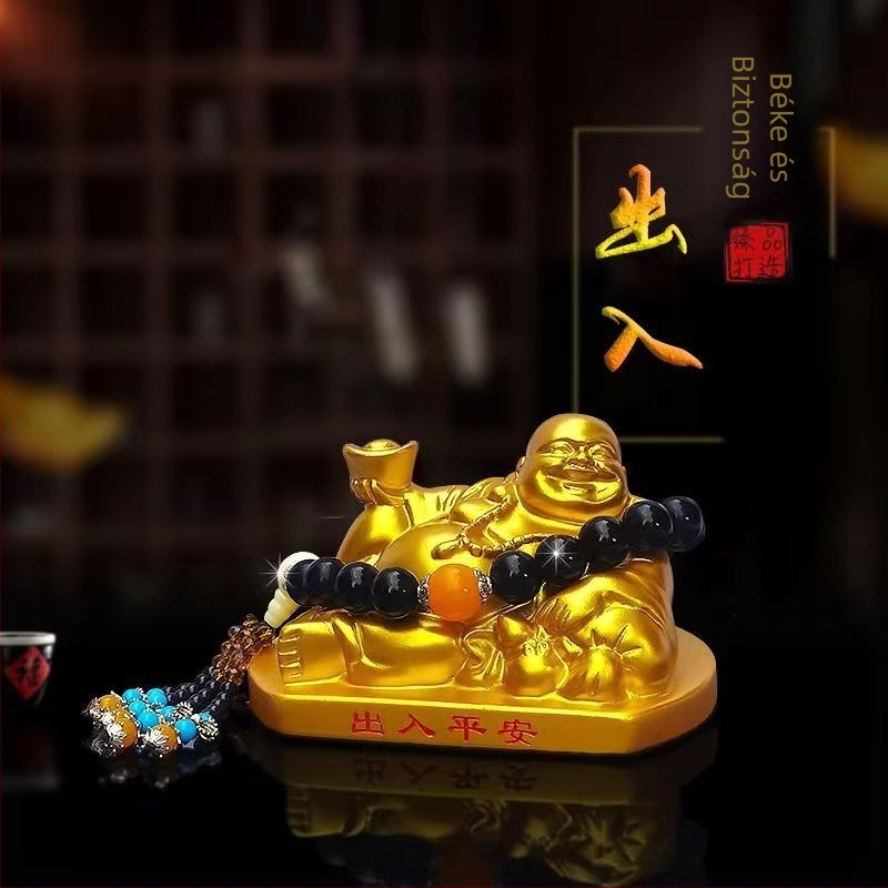 Maitreya Buddha autó dísz – gyanta, kínai hagyományos stílus, Beautiful Car márka, megőrzi a nyugalmat az autóban