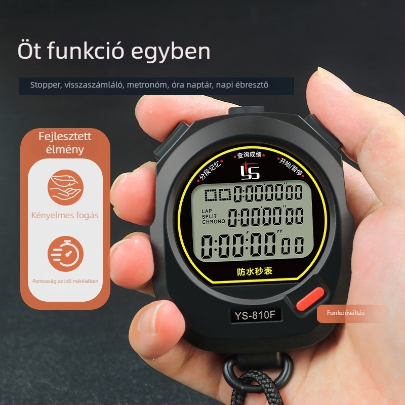 Yisheng elektronikus stopper testnevelőknek, vízálló, pause funkcióval, háromsoros kijelző, modellek: 810f (10 sor) / 8100f (100 csatorna)