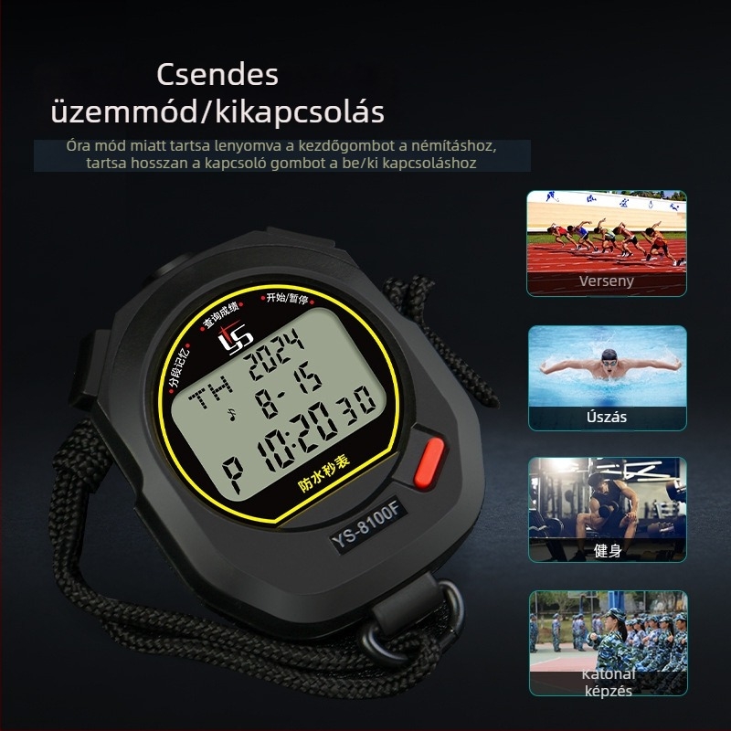 Yisheng elektronikus stopper testnevelőknek, vízálló, pause funkcióval, háromsoros kijelző, modellek: 810f (10 sor) / 8100f (100 csatorna)