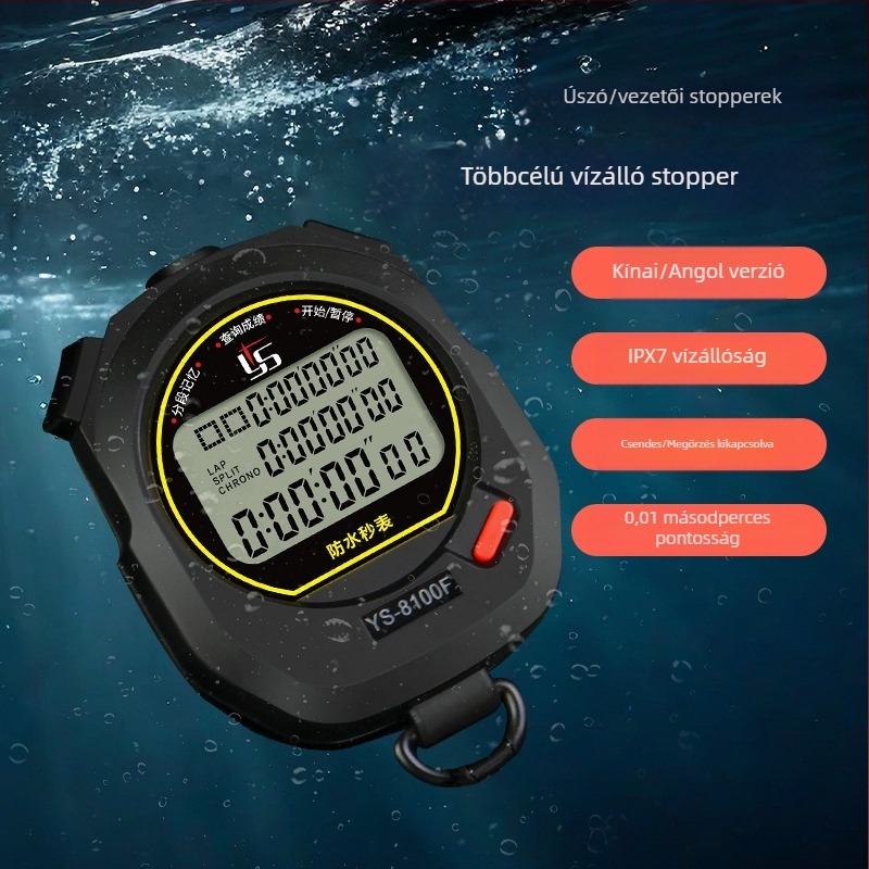 Yisheng elektronikus stopper testnevelőknek, vízálló, pause funkcióval, háromsoros kijelző, modellek: 810f (10 sor) / 8100f (100 csatorna)