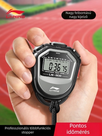 Li Ning elektronikus stopper sportversenyekhez – vízálló időmérő, pause funkció, ABS tokozás, 40 g, 2-pályás kijelző, futásra, kerékpározásra és labdajátékokra