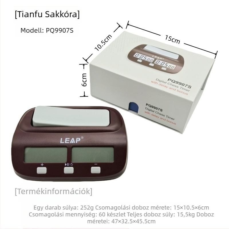 Elektronikus sakkidő-óra, ABS ház, 252 g, logónyomtatás elérhető, alkalmas sakkhoz és kártyajátékokhoz