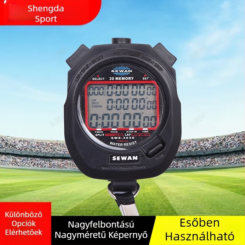 Elektronikus időmérő ABS tokkal, vízálló, szünet funkció, csúszásmentes felület, 30/60/100 kör memória, tömeg 60 g
