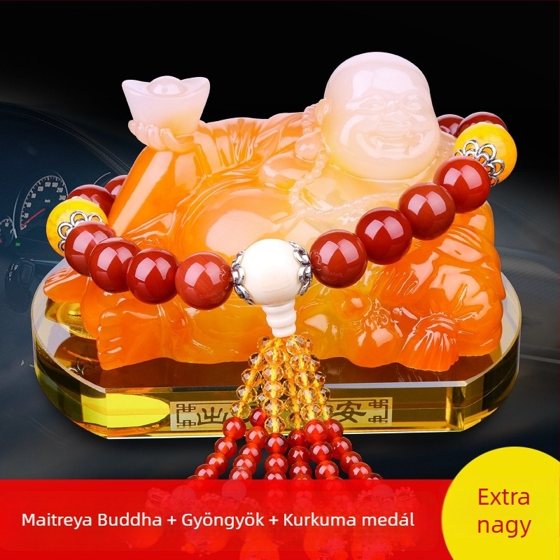 Autós illatosító dísz – Maitreya Buddha szobor, anyag: gyanta; stílus: hagyományos kínai; funkció: dekoráció