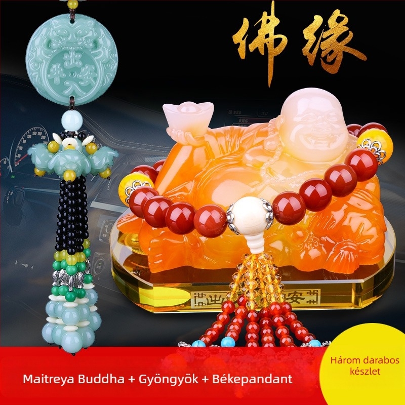 Autós illatosító dísz – Maitreya Buddha szobor, anyag: gyanta; stílus: hagyományos kínai; funkció: dekoráció
