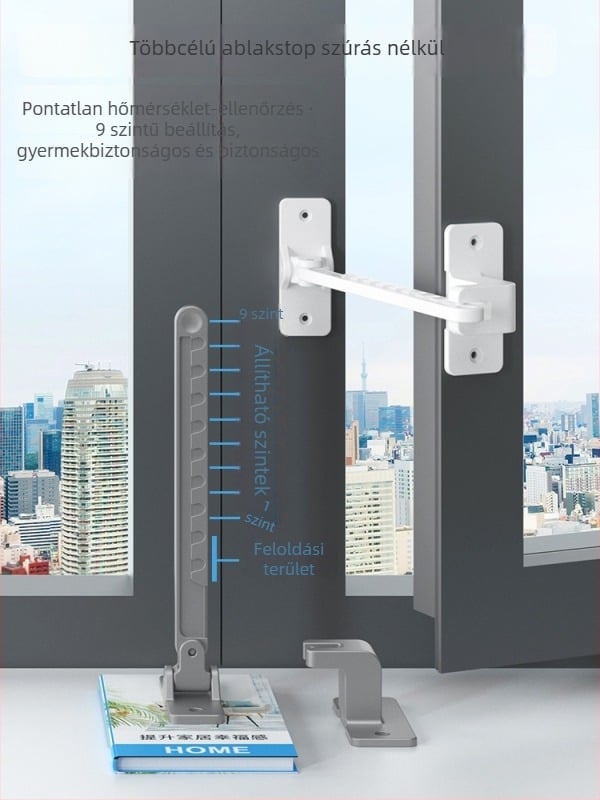 Csuklós ablakhoz tervezett korlátozó zár, modell 20201202, anyag: Egyéb, testreszabás: Nincs, alkalmas más ablakokra