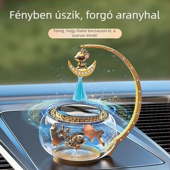 Üveg autóillatosító dísz, napelemmel működő forgó mechanizmussal és hosszú ideig tartó illattal