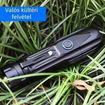Flame Horse zseblámpa optikai zoommal, USB újratölthető, 5000 mAh akkumulátor, 360° forgás, hatótávolság 200–500 m