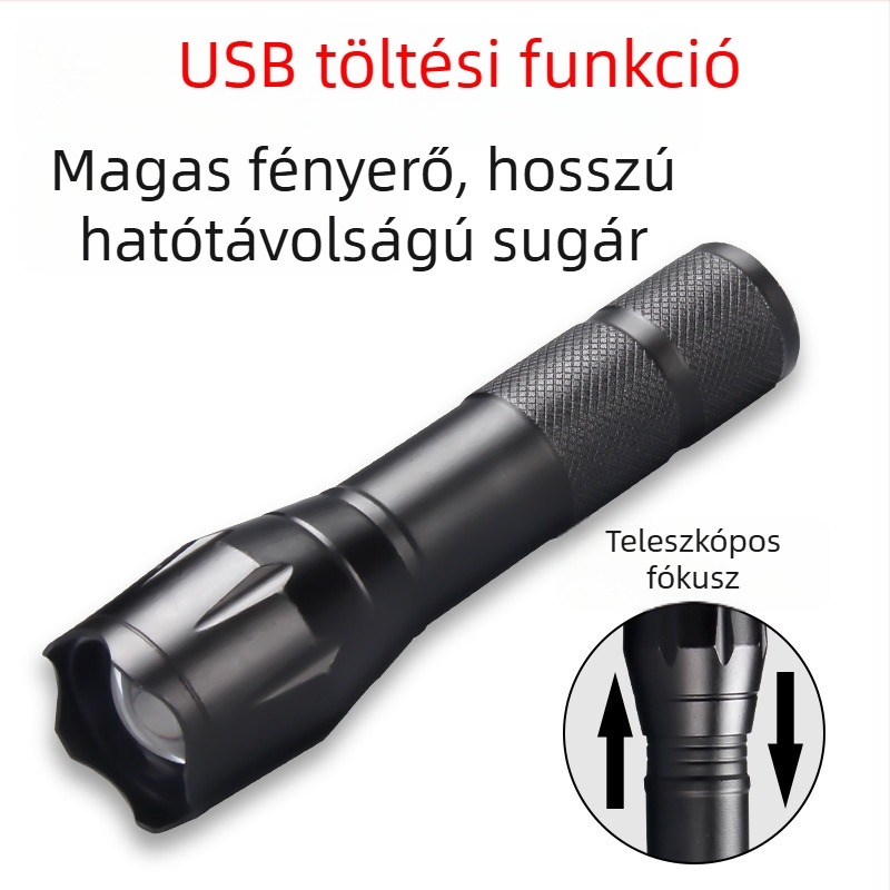 Shato Tribe LED zseblámpa, alumínium ötvözet test, újratölthető 1200 mAh, hatótáv 100–200 m
