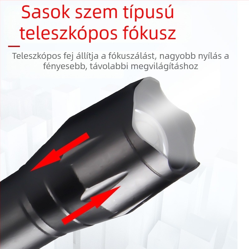 Shato Tribe LED zseblámpa, alumínium ötvözet test, újratölthető 1200 mAh, hatótáv 100–200 m