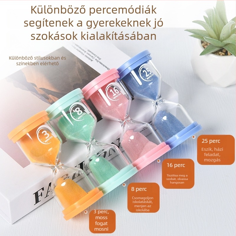 Macaron alakú világító homokóra - magas boroszilikát üveg, fújt kidolgozás, egyszerű és modern stílus, ideális ajándék utazásokhoz, diplomaosztóhoz és bulikhoz