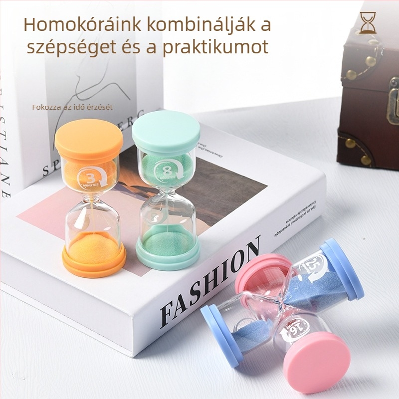 Macaron alakú világító homokóra - magas boroszilikát üveg, fújt kidolgozás, egyszerű és modern stílus, ideális ajándék utazásokhoz, diplomaosztóhoz és bulikhoz