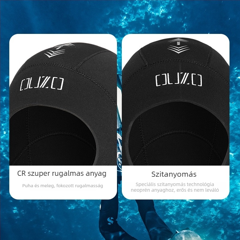OUZO 5mm neoprén búvársapka férfiak és nők számára, CR szuper rugalmas, vastagított, meleg és hideg elleni védelem, úszófejfedő