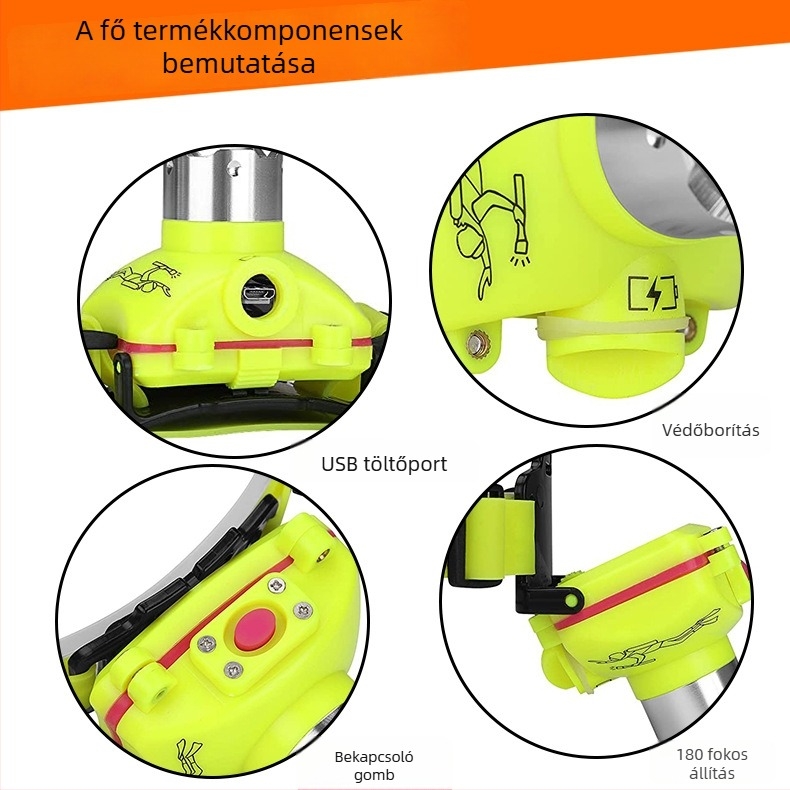 Búvár fejlámpa USB‑töltésű LED, ABS burkolat, hordozható