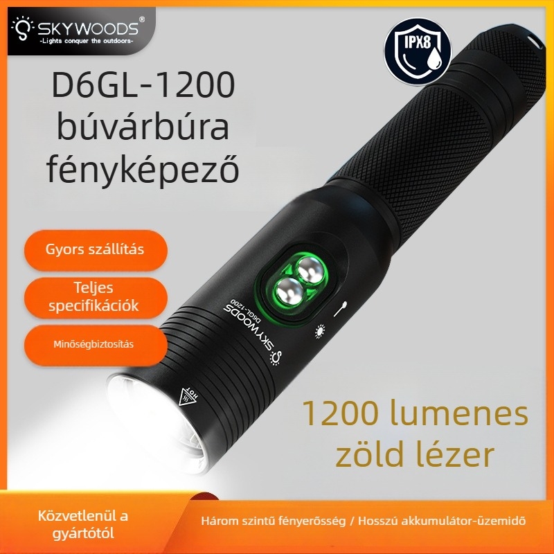 SKYWOODS búvár zseblámpa, 1200 lumen, lézerrel felszerelve, víz alatti világítás, hosszú hatótávolságú fény, jelzőfény