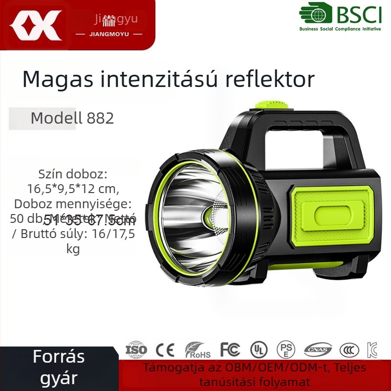 Kültéri hordozható LED keresőfény, 3W, 1200mAh akkumulátor, 200–500 m hatótávolság, újratölthető