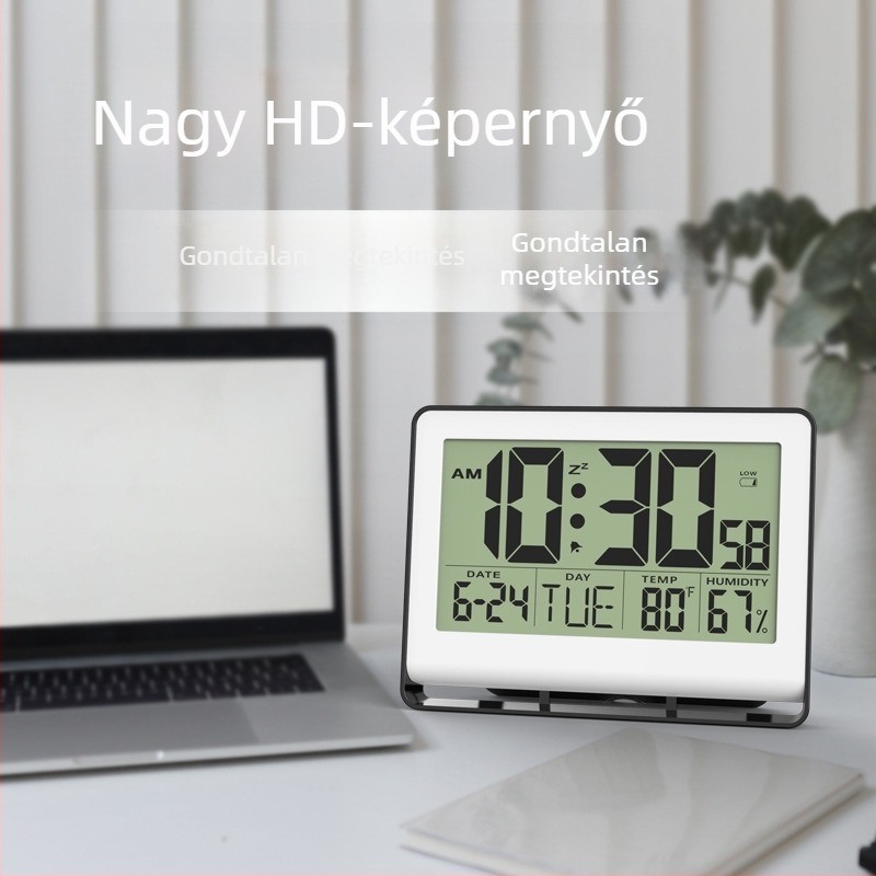 Ébresztőóra LCD kijelzővel, örökös naptár, hőmérséklet és páratartalom, holdfázis