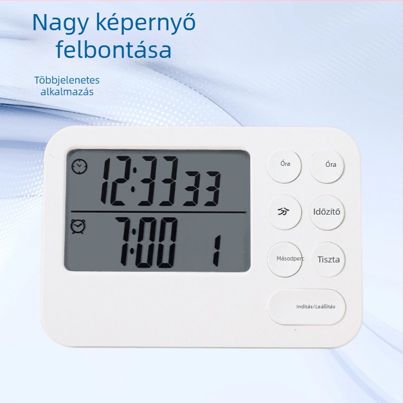 Két kijelzős időmérő mágneses tartóval, konyhai sütő időzítő, vizuális ébresztőóra, stopper, többfunkciós