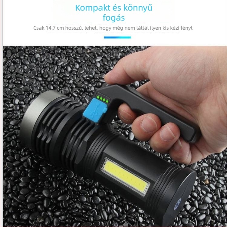 ABS hordozható munkalámpa oldalsó világítással, 1200mAh akkumulátor, 10W teljesítmény, akkumulátorról működik, hatótávolság 200-500 m