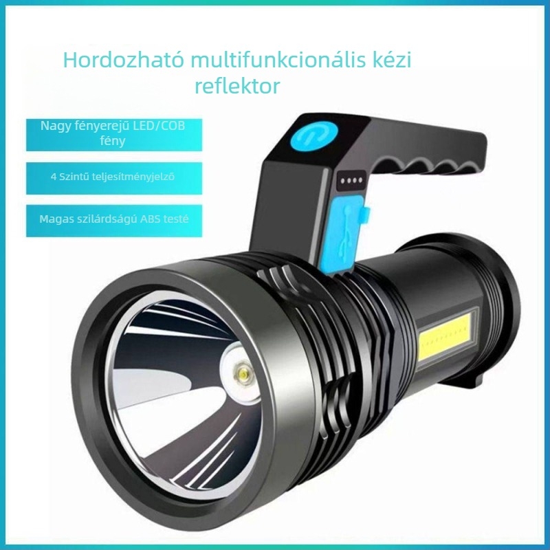 ABS hordozható munkalámpa oldalsó világítással, 1200mAh akkumulátor, 10W teljesítmény, akkumulátorról működik, hatótávolság 200-500 m